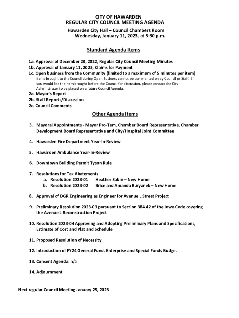 Fillable Online Hawarden City Hall Council Chambers Room Fax Email