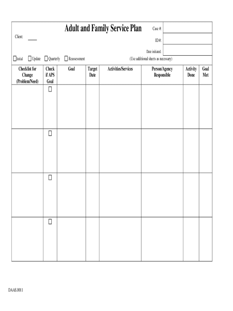 Adult and Family Service Plan Preview on Page 1