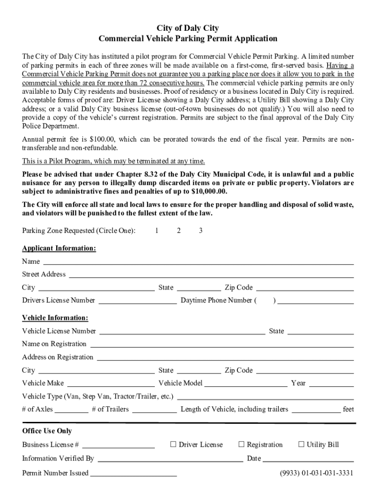 Fillable Online Daly City Parking Permit Fill and Sign Printable