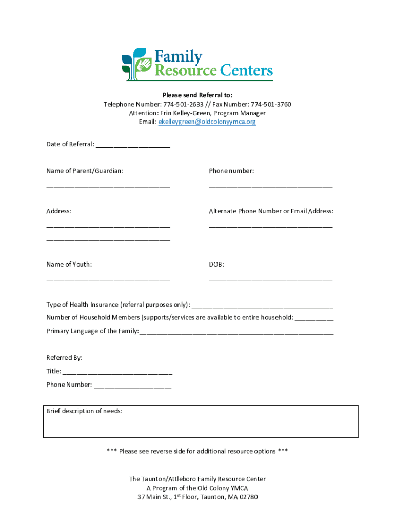 Fillable Online The Taunton/Attleboro Family Resource Center A Program of the Fax Email