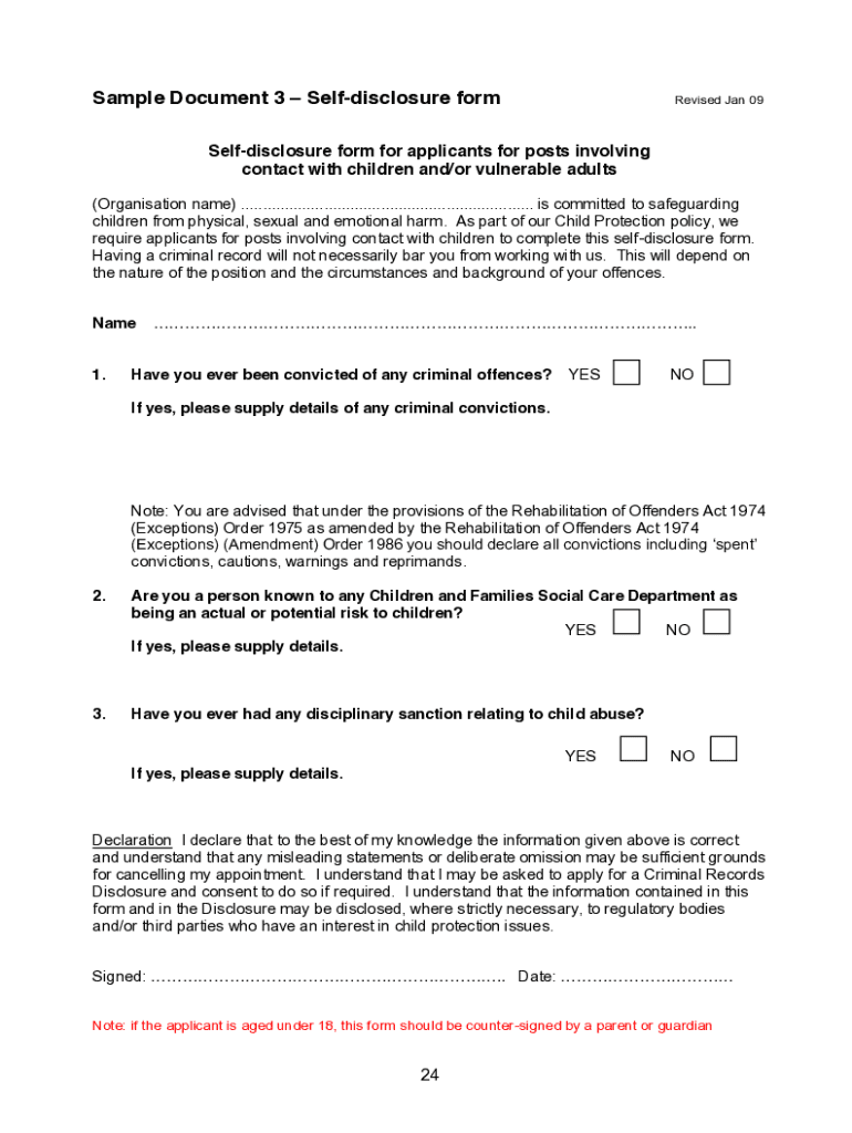 Fillable Online Sample Document 3 Selfdisclosure form Fax Email Print pdfFiller