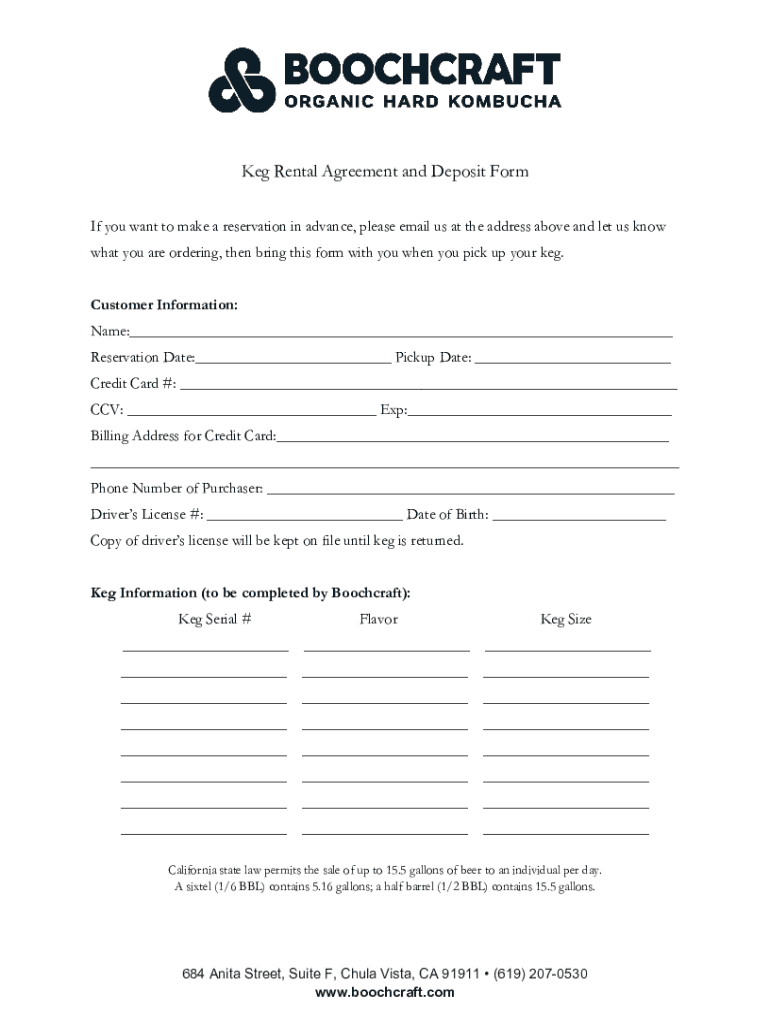 Fillable Online Keg Rental Agreement and Deposit Form Fax Email Print