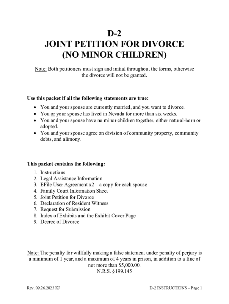 Nevada Joint Petition for Divorce Preview on Page 1