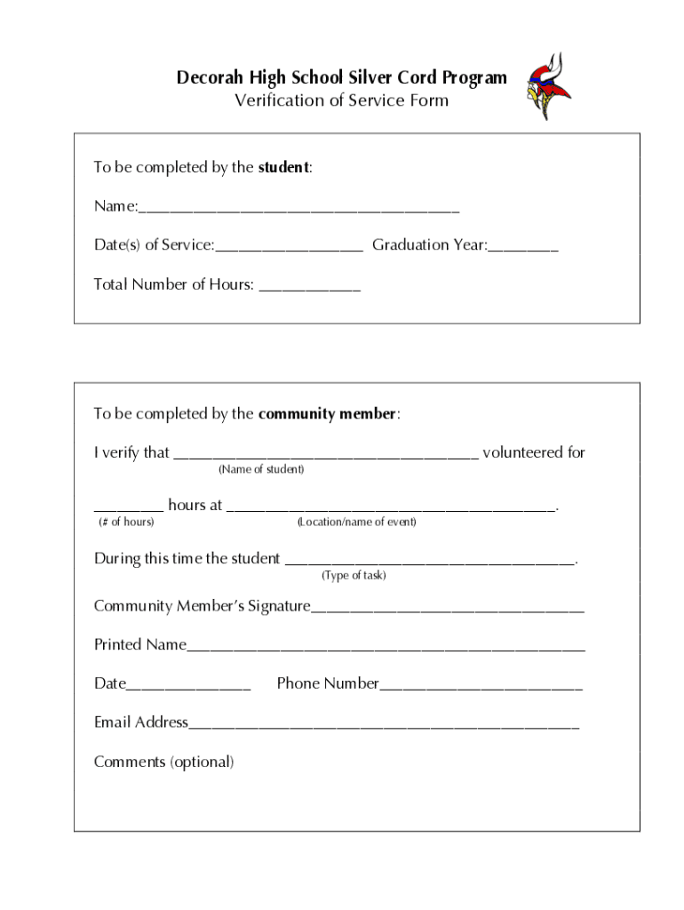 Fillable online decorah k12 ia jhs silver cord program verification of