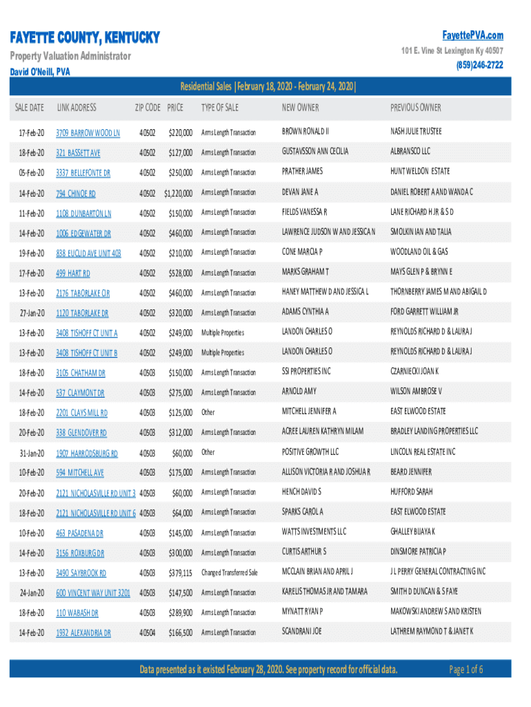Fillable Online Get the free Vine St Lexington Ky 40507 Property