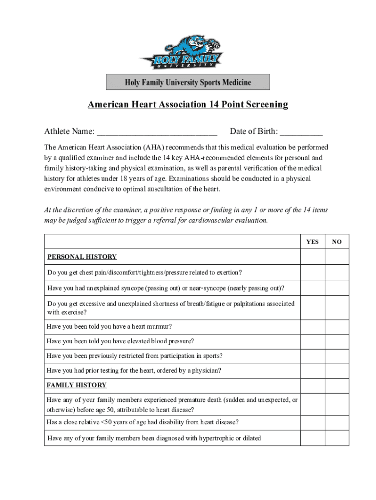 Fillable Online Performance of the American Heart Association (AHA) 14 ...
