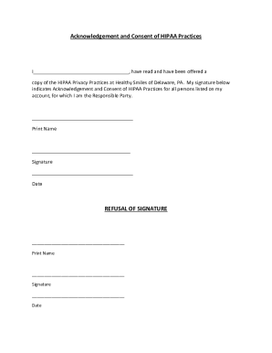 HIPAA Practices Acknowledgement and Consent