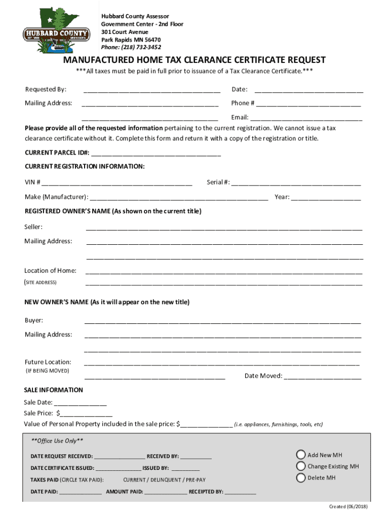 fillable-online-manufactured-home-tax-clearance-certificate-fax