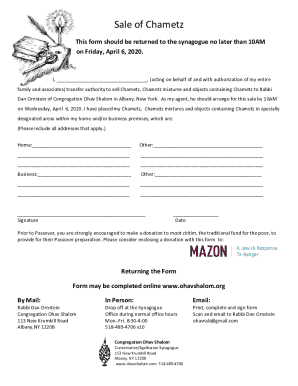 Fillable Online Sale of Chametz Form 5777 - Knoxville Fax Email Print ...
