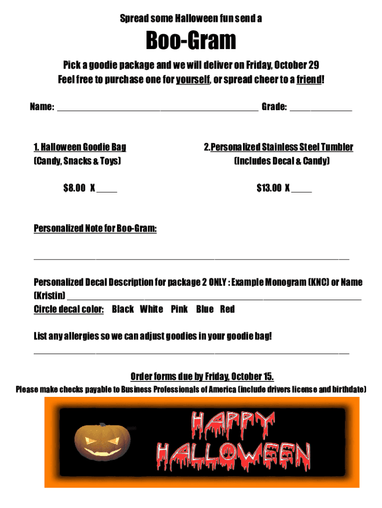Fillable Online Boo-Gram Order Form Fax Email Print - pdfFiller
