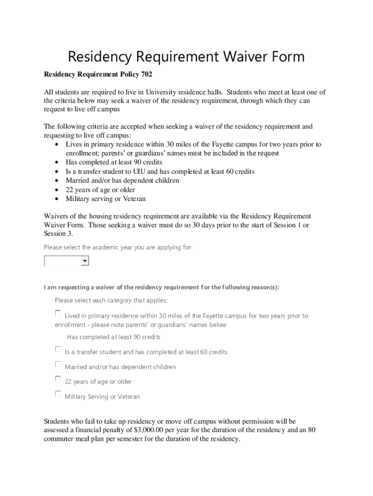 Fillable Online Residency Requirement Waiver Form Fax Email Print