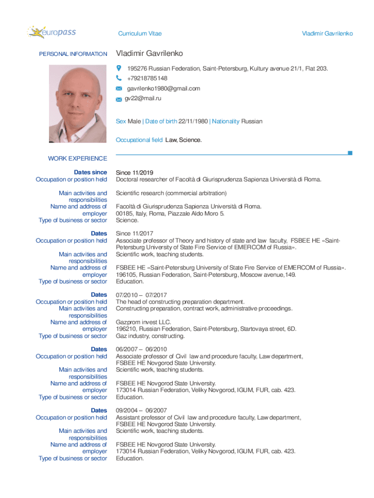 Cv Europass Gratuit Fill Online Printable Fillable Blank PdfFiller