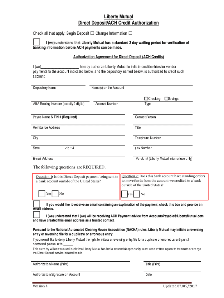 direct deposit ach authorization Preview on Page 1