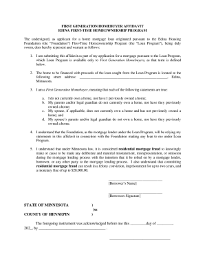 first generation homebuyer affidavit