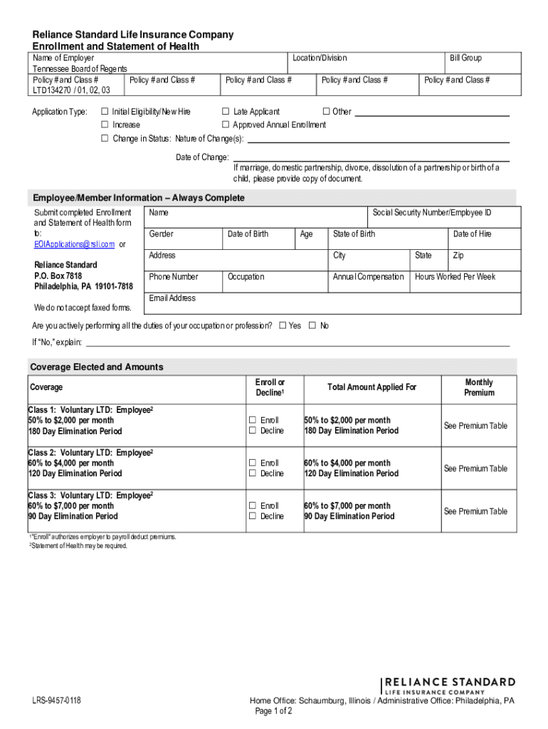 Fillable Online First Reliance Standard Life Insurance Company Fax Email Print pdfFiller