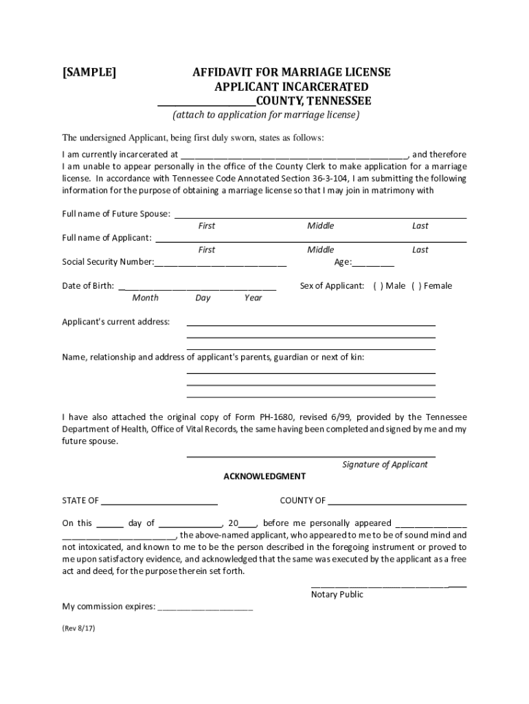 tennessee marriage license application Preview on Page 1