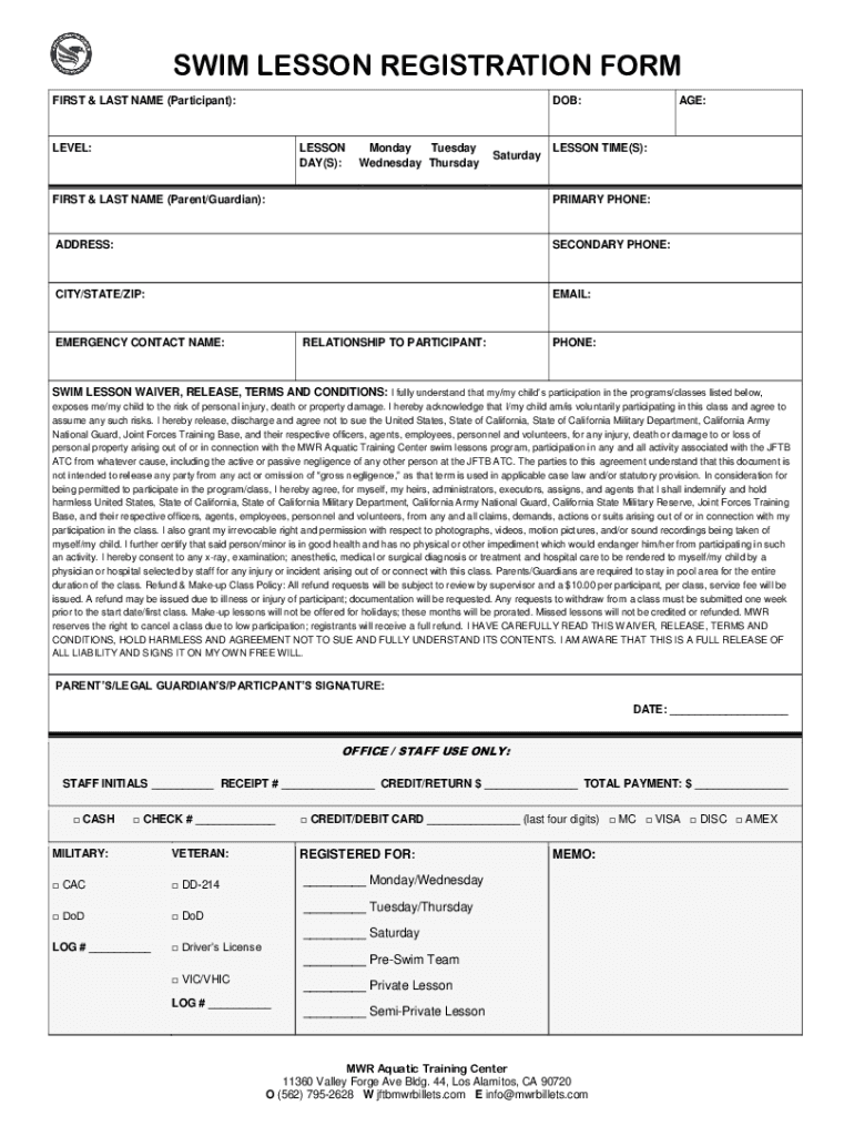 Fillable Online Free Swim Lesson Registration Form Template Fax Email Fillable Online Free Swim Lesson Registration Form Template Fax Email