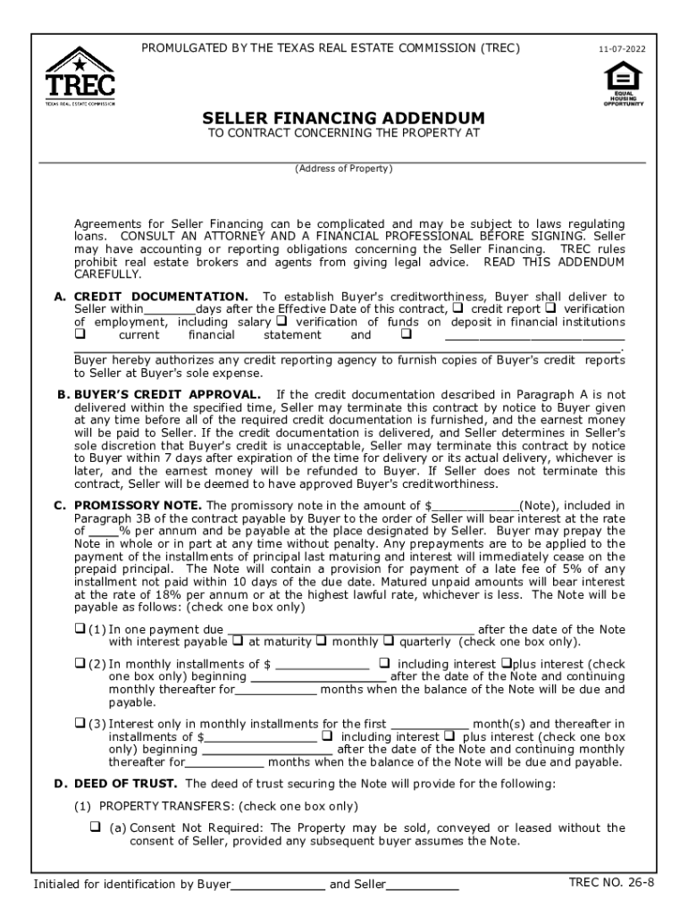 trec seller financing addendum Preview on Page 1