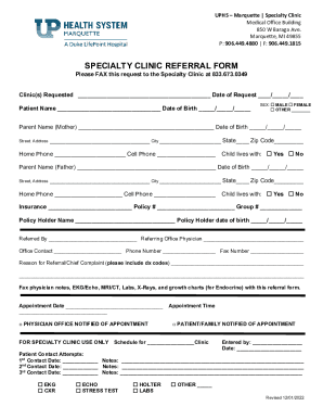 Fillable Online Specialty Clinic Referral Form - Marquette Fax Email ...