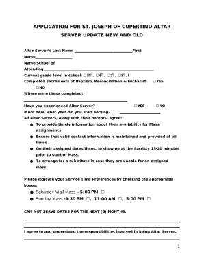 Altar Server Registration Doc Template | pdfFiller