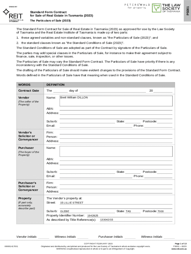 Fillable Online Standard Form Contract for Sale of Real Estate in