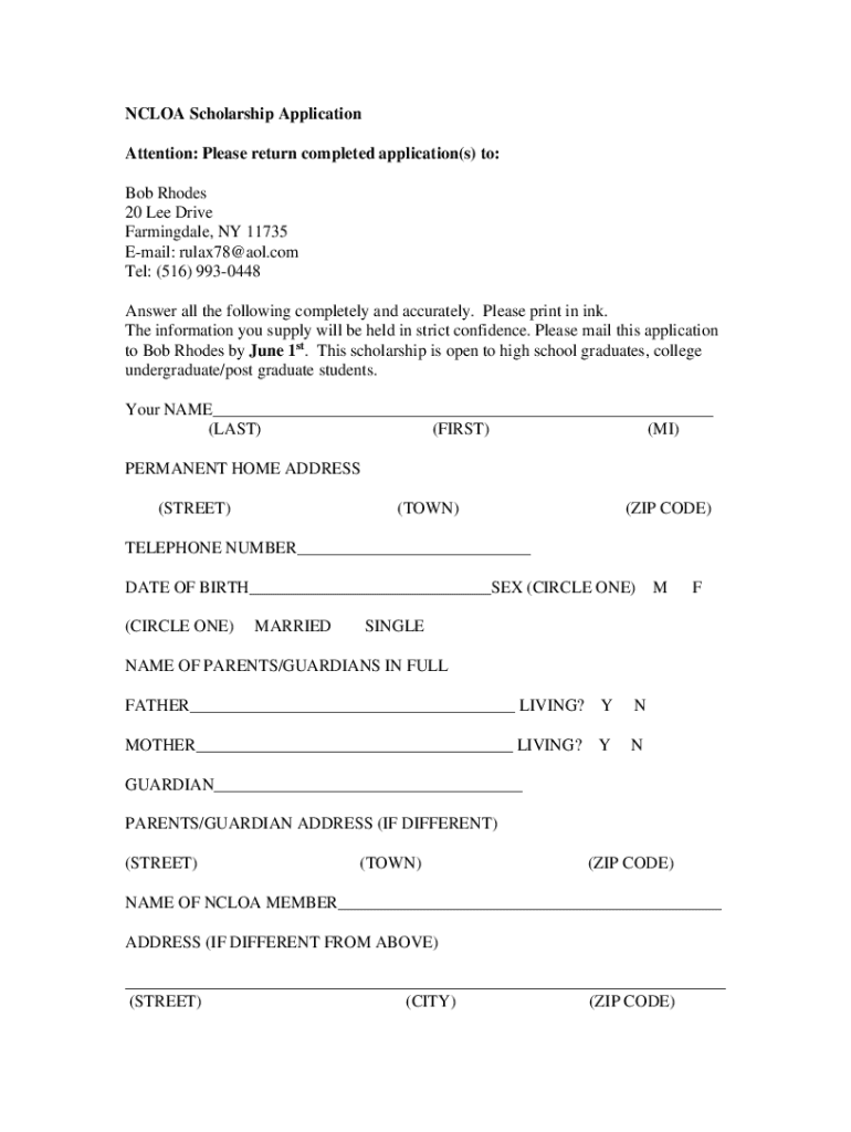 NCLOA Scholarship Application Preview on Page 1