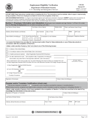 Fillable Online USCIS FORM I 9 Employment Eligibility Verification ...