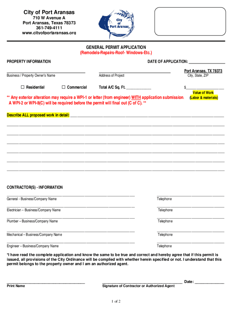 Fillable Online Tax Assessor/Collector Port Aransas Fax Email Print