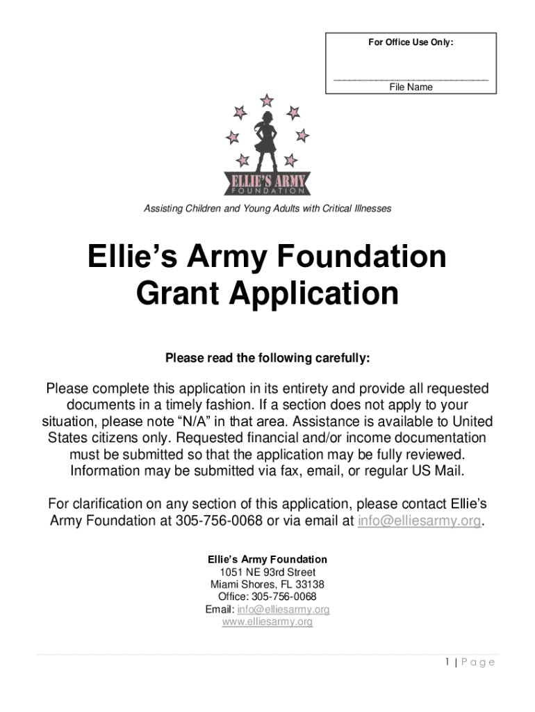 Fillable Online Ellie's Army Foundation Grant Application Fax Email