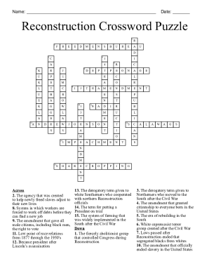 Fillable Online Reconstruction crossword puzzle Flashcards Fax Email ...