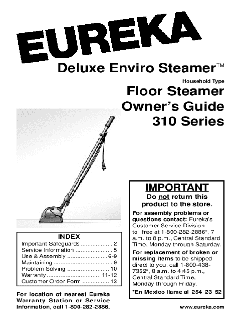 Fillable Online Get the free eureka enviro steamer manual form Fax