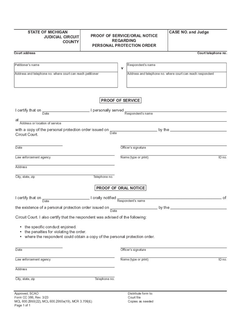 Form CC 375M PETITION FOR PERSONAL PROTECTION Preview on Page 1