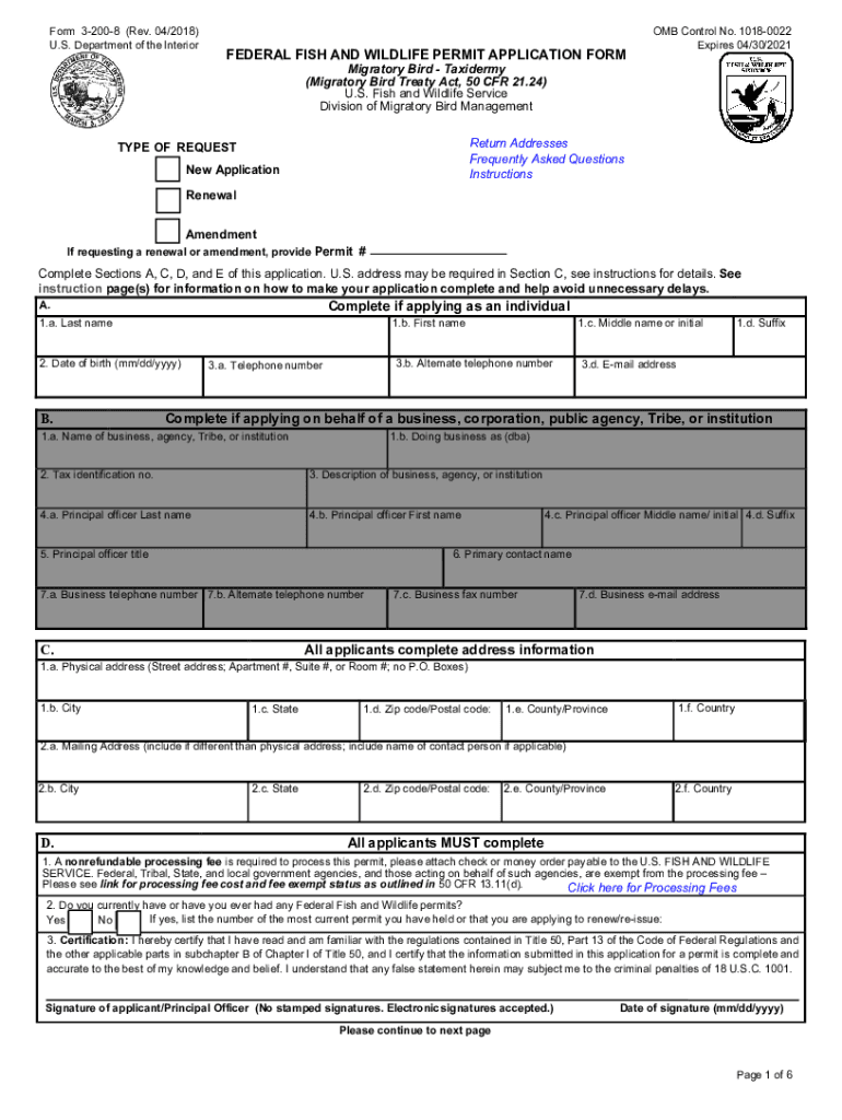 Fillable Online U.S. Fish and Wildlife Service Form 3-200-8 ...