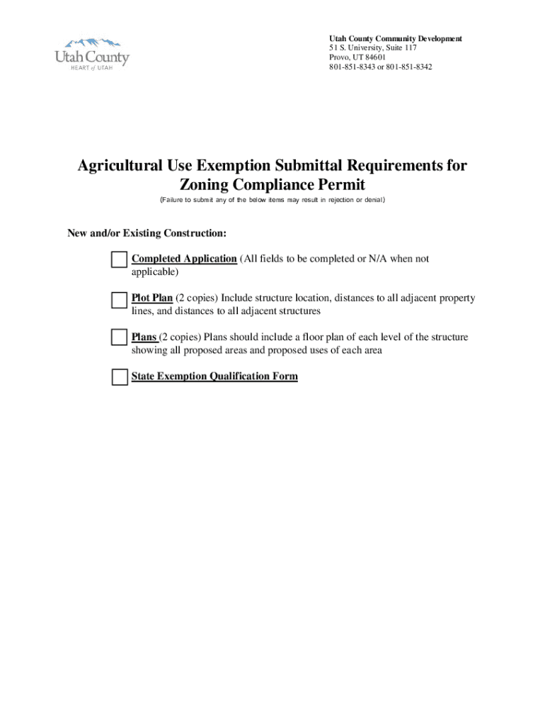 Fillable Online Utah County Public Works Agriculture Use Exemption. Agriculture Use Exemption