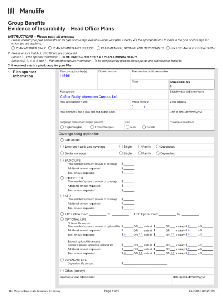 Fillable Online GL3940E Group Benefits Application for Insurance