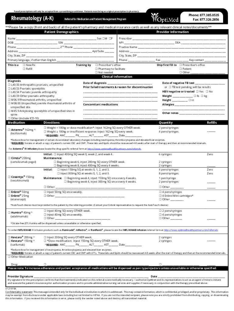Fillable Online Rheumatology Enrollment Form (LZ) Fax Fax Email Print pdfFiller