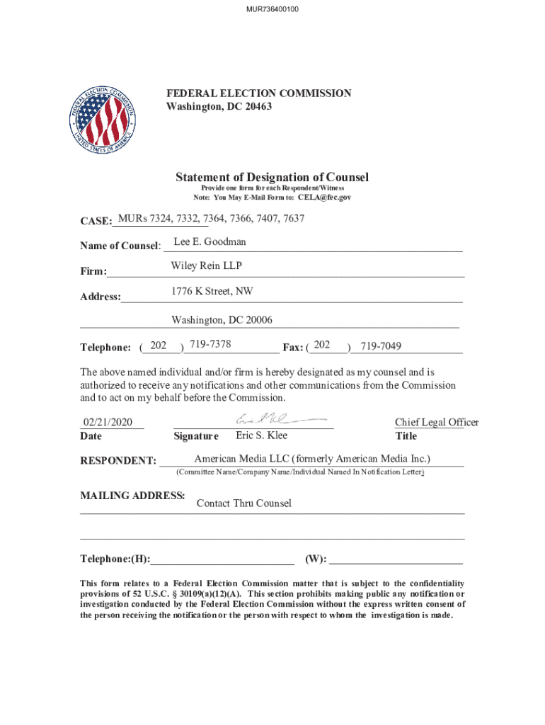 Fillable Online statement of designation of counsel Fax Email Print