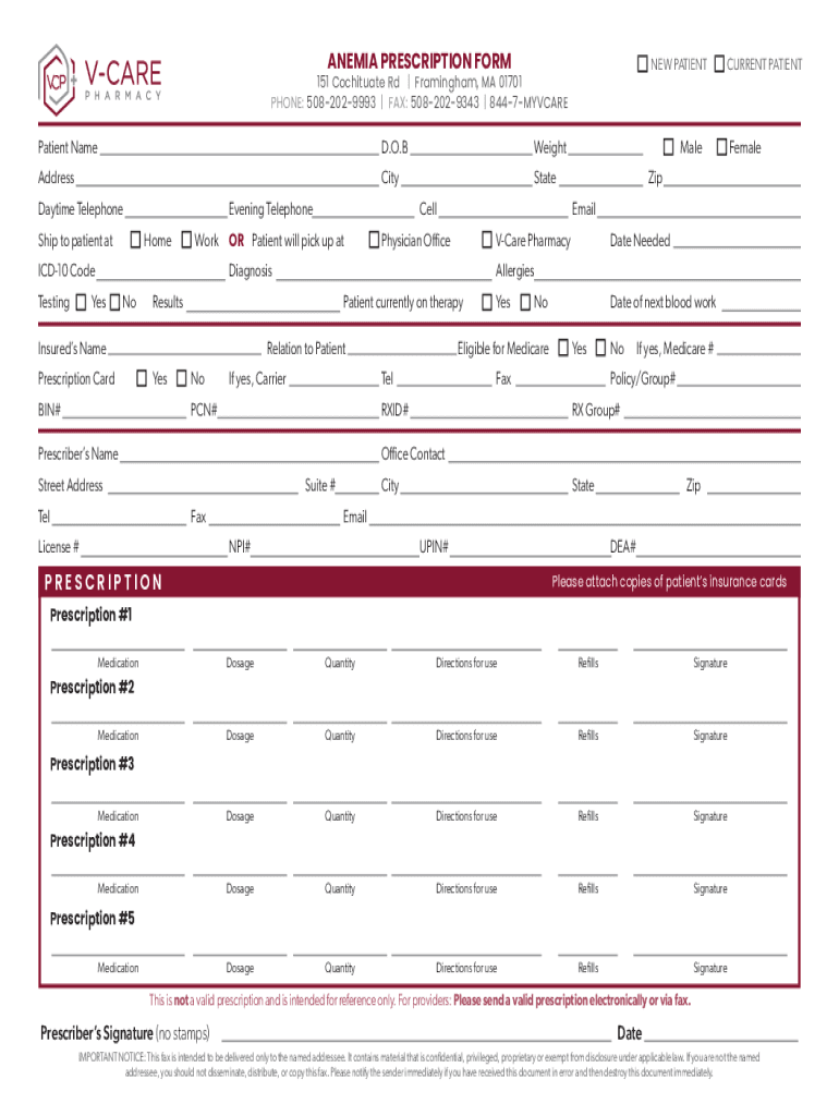 anemia prescription form Preview on Page 1