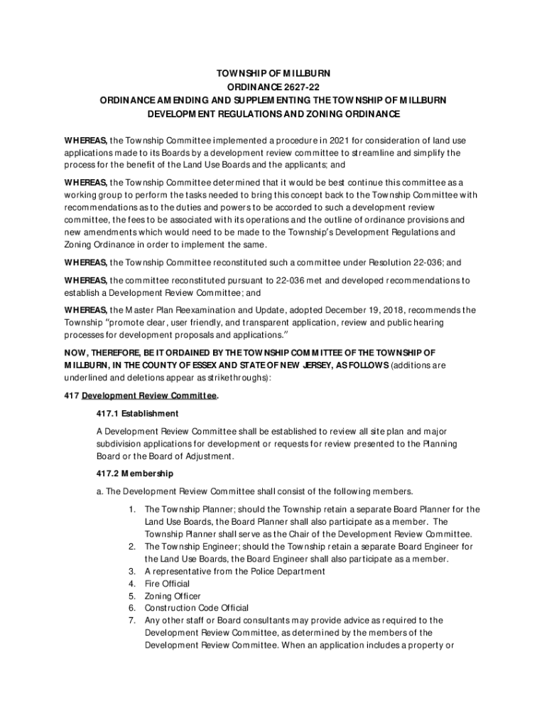 Fillable Online twp millburn nj Ordinance 262722 Development Review