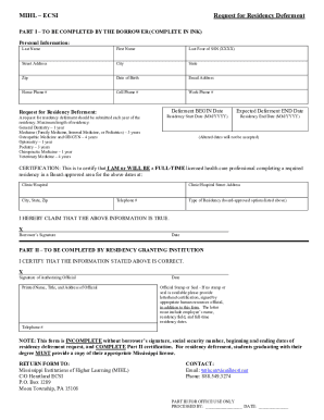 Fillable Online ECSI Request for Residency Deferment Fax Email Print ...