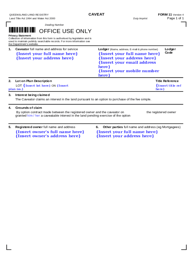 Qld Caveat Fill Online, Printable, , Blank Doc Template pdfFiller