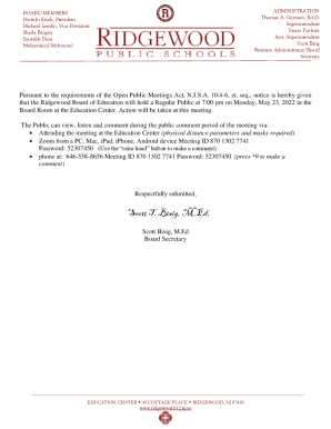 The Ridgewood Board of Education Meets Monday, May ...