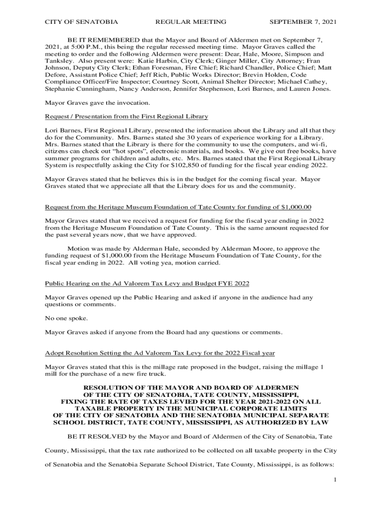 Fillable Online City of Senatobia MSGovernment Fax Email Print pdfFiller