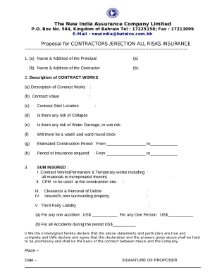 Contractor's all risk policy - New India Assurance