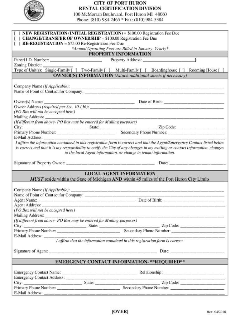 Fillable Online Port Huron City Rental Inspection Fax Email Print