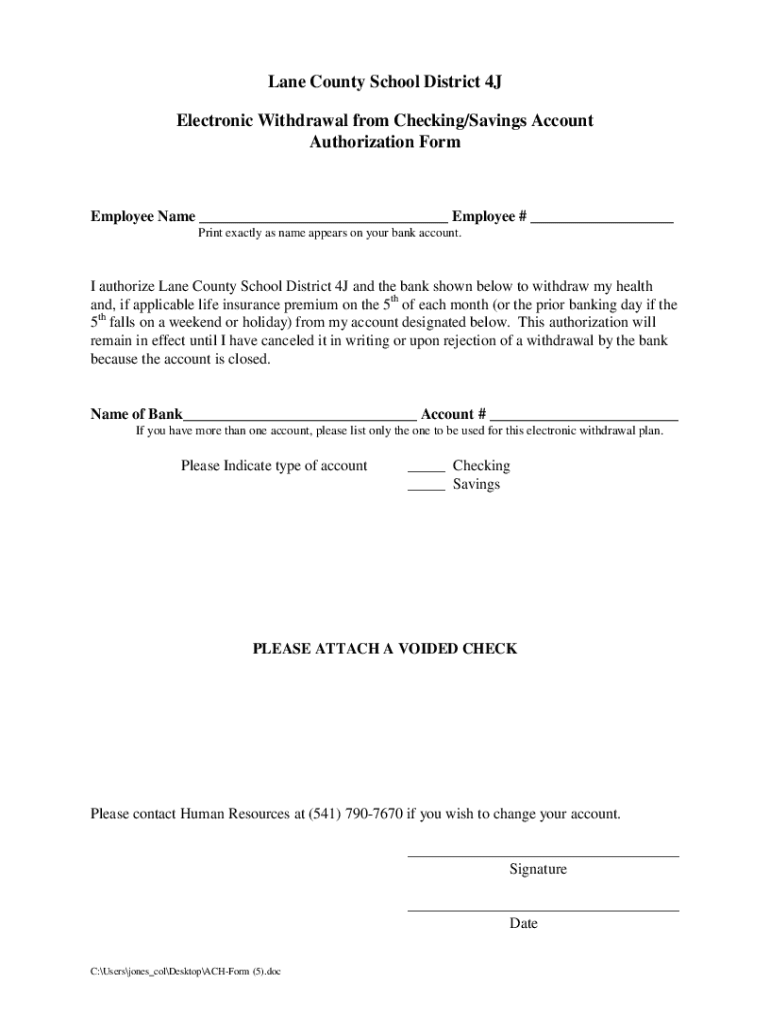 Fillable Online 4jACHform.pdf Eugene School District Fax Email