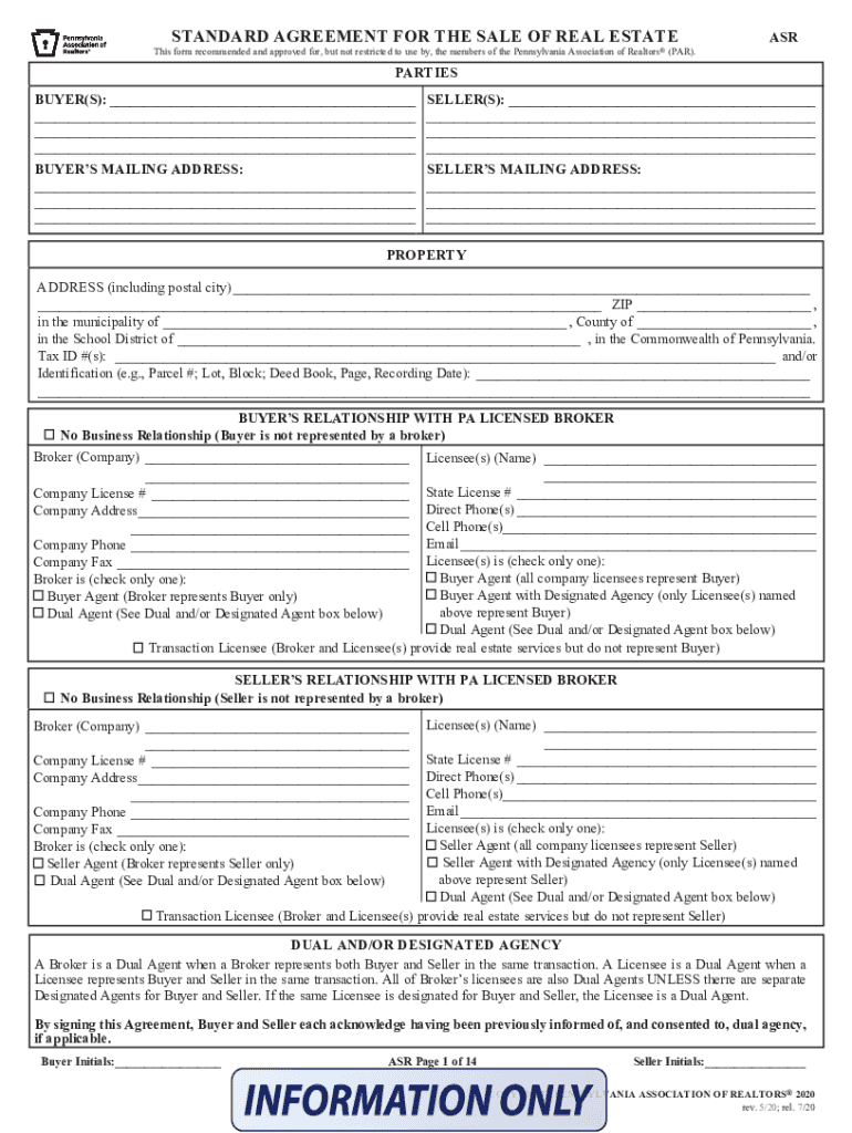 Fillable Online Standard Agreement Of Sale Pa - Fill Online, Printable ...