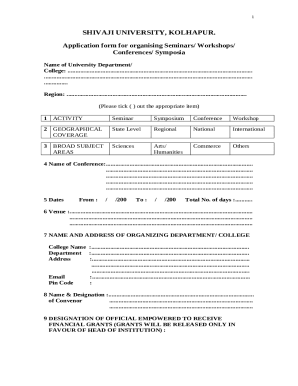 Application form for organizing Seminars - Shivaji University