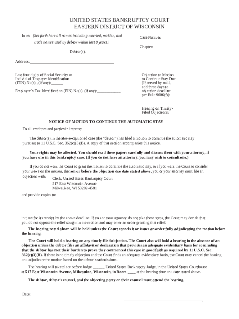 Notice of Motion to Continue Automatic Stay-3.pdf Doc Template | pdfFiller