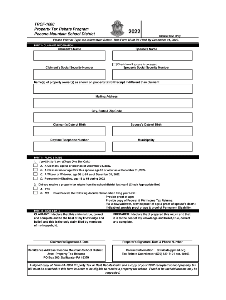 TRCF 1000 Tax Form R1 Pocono Mountain School District Preview on Page 1